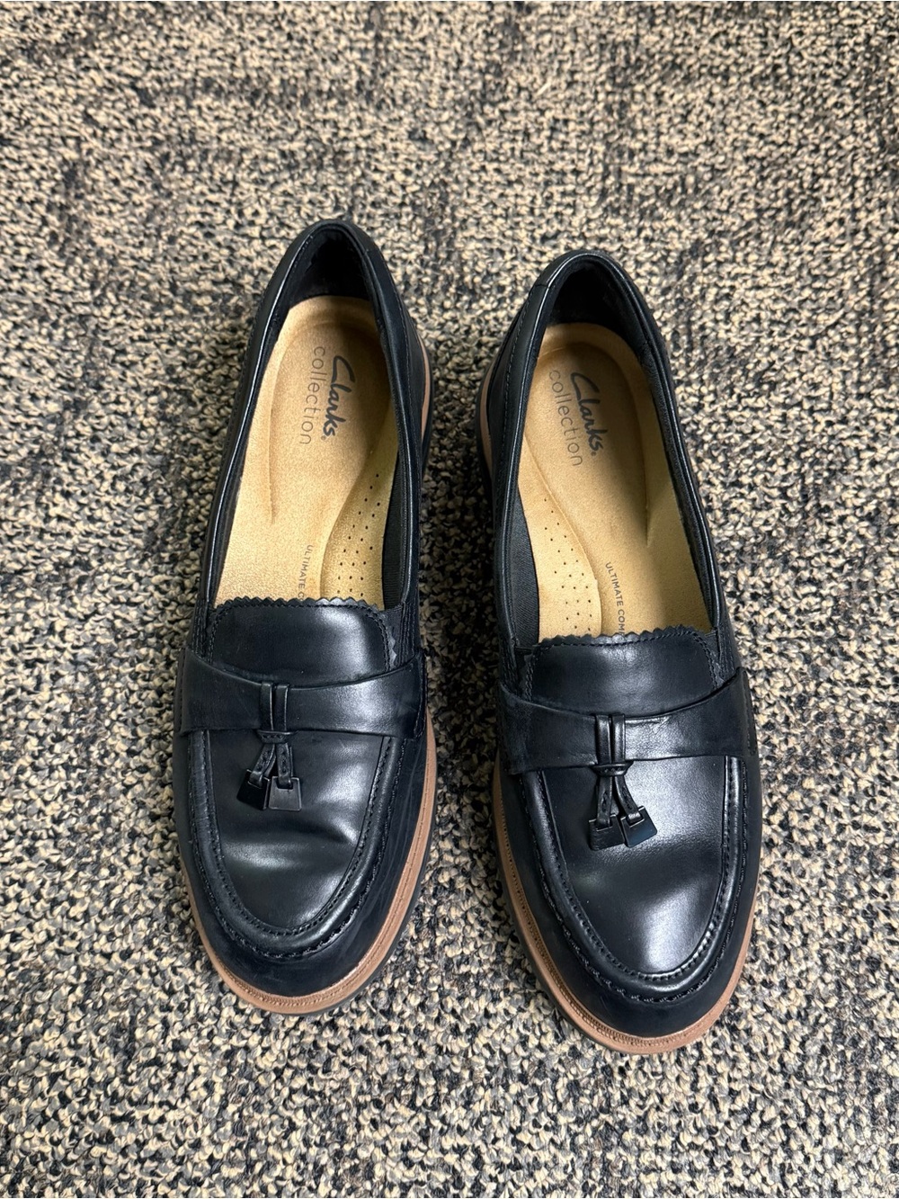 Clark’s Collection Westlynn Bella Black Leather Chunky Lug Loafers